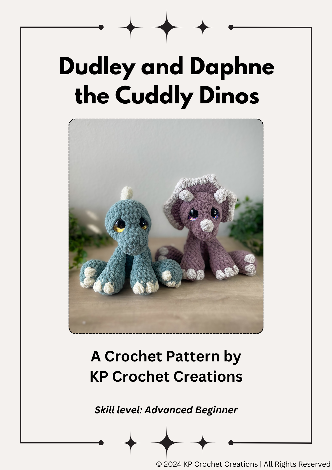 Dudley and Daphne the Cuddly Dinos 2 in 1 Crochet Pattern