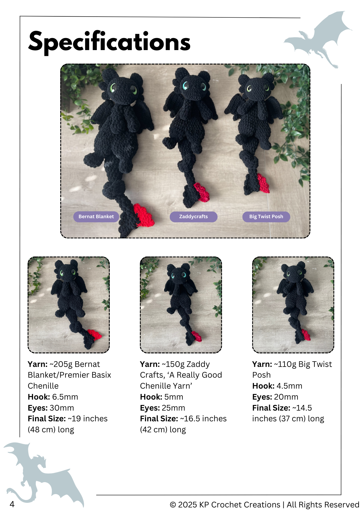SNUGGLER Version - Nova the Fury Dragon PDF Crochet Pattern