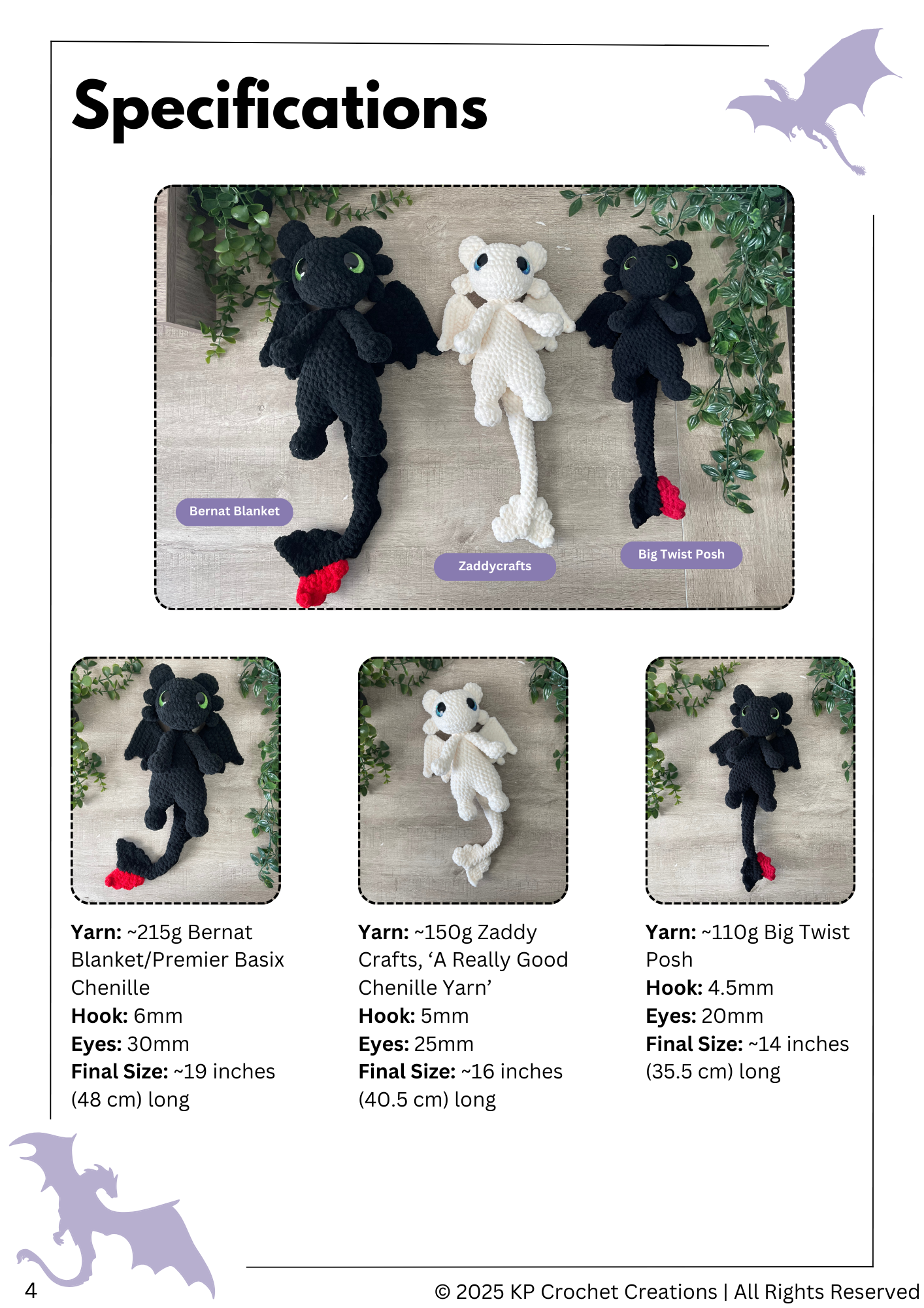 2 Pattern Bundle: Nova the Fury Dragon - Plushie and Snuggler Versions