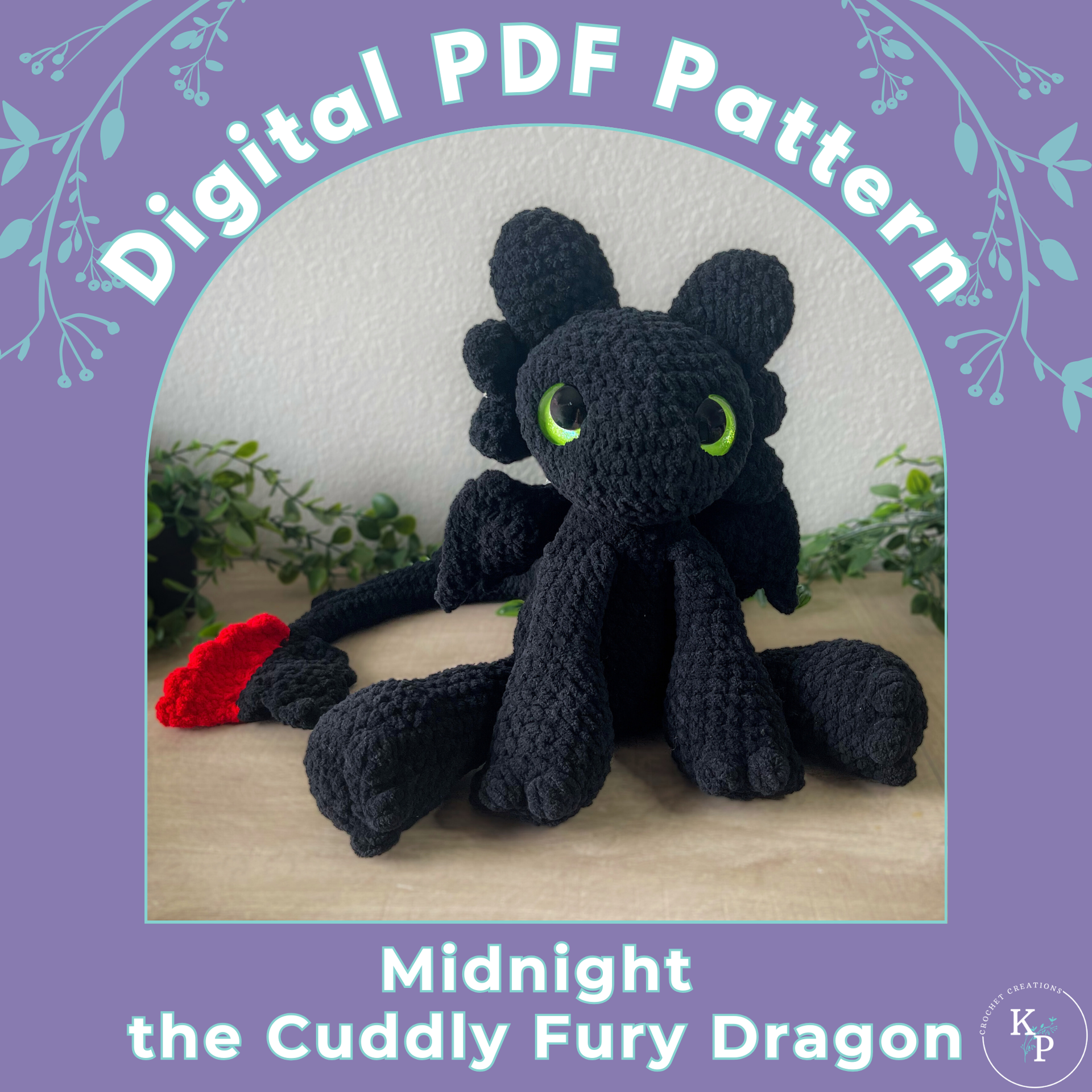 Midnight the Cuddly Fury Dragon Crochet Pattern – KP Crochet Creations