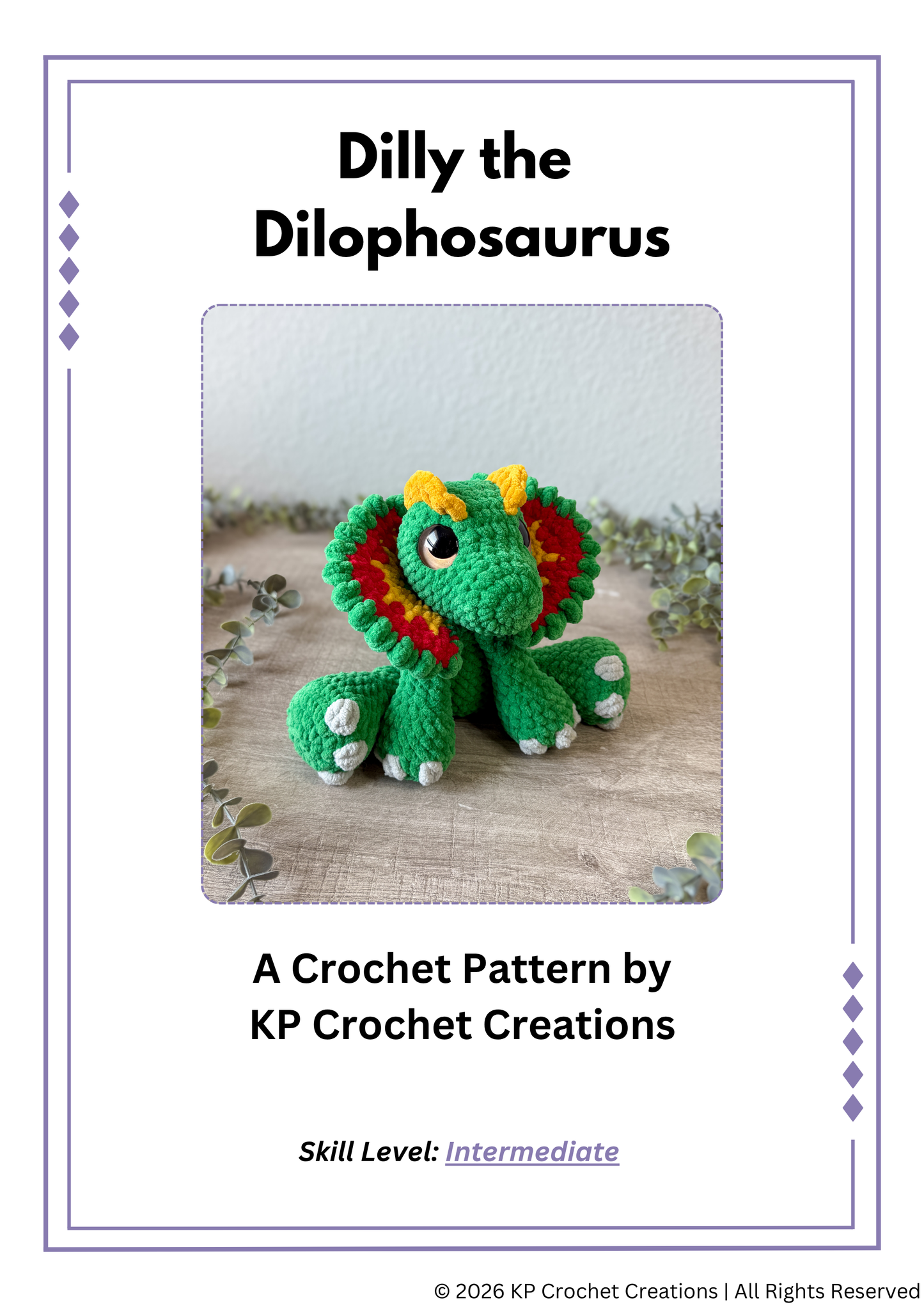 Dilly the Dilophosaurus PDF Crochet Pattern