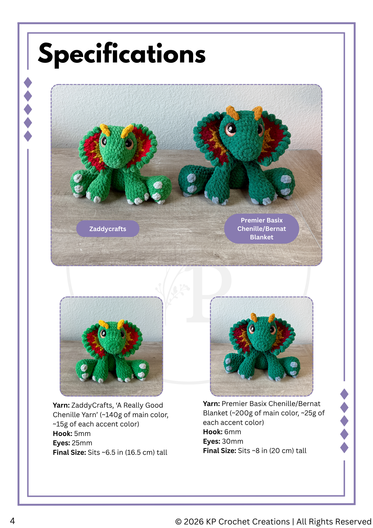 Dilly the Dilophosaurus PDF Crochet Pattern