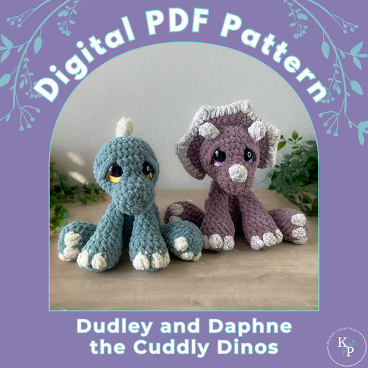 Dudley and Daphne the Cuddly Dinos 2 in 1 Crochet Pattern