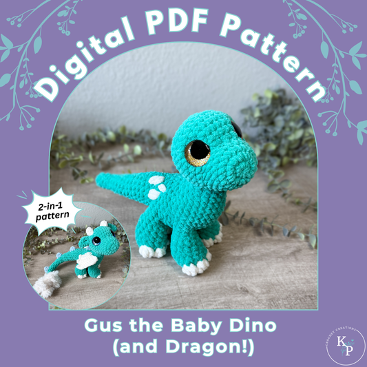 Gus the Baby Dino (and Dragon) 2-in-1 PDF Crochet Pattern